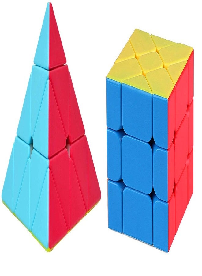 Authfort Stickerless Speed Cube Set Fisher & Pyramid Magic Cube Puzzle Toys Pack of 2 (2 Pieces) - Image 1